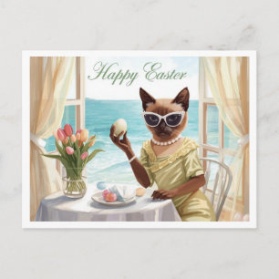 Oster-Siamesenkatze mit Eiern im Haus am Meer Feiertagspostkarte