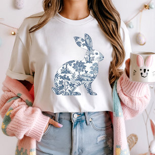Oster-Silhouette Blaues Häschen-T-Shirt; Kaninchen T-Shirt