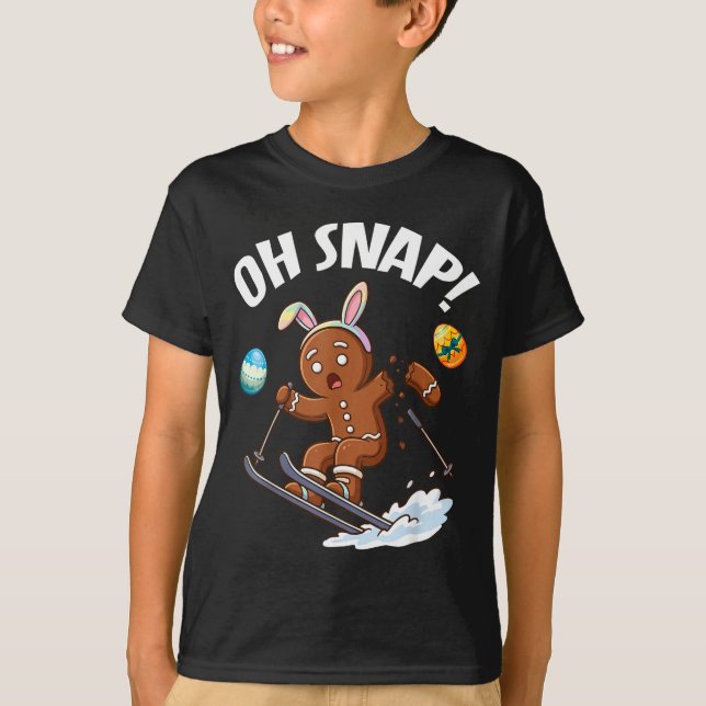 Oster-Skiing-Gingerbread-Mann Oh Snap gebrochener  T-Shirt (Vorderseite)