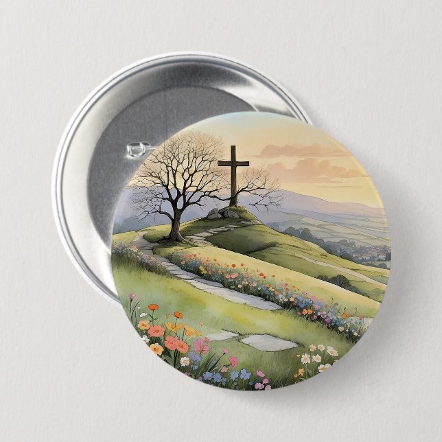 Oster-Sonnenaufgangs-Kunstillustration Button (Vorne & Hinten)