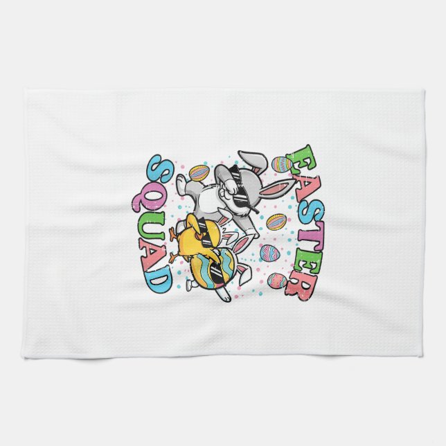 Oster-Squad-Hase-Ei-Küken-Dab-Crew-Matching-Men Geschirrtuch (Horizontal)