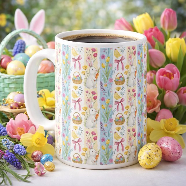 Oster-Streifenmuster in Pastellfarben  Kaffeetasse (Von Creator hochgeladen)