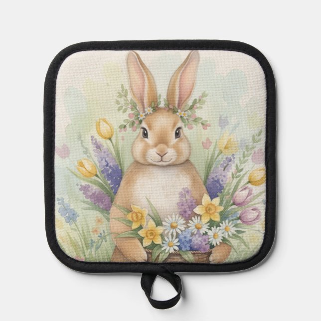 Oster süßer Hase Blumen Topflappen (Vorderseite)