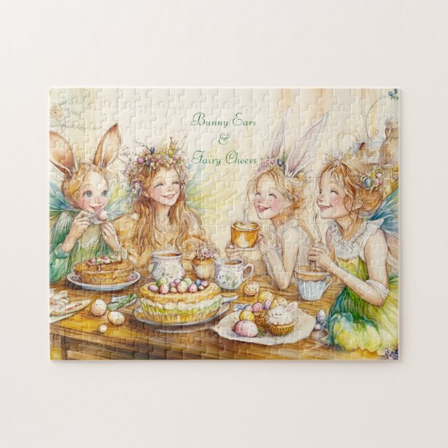 Oster-Teeparty der Feen mit Häschen und Frühlingsf Puzzle (Horizontal)
