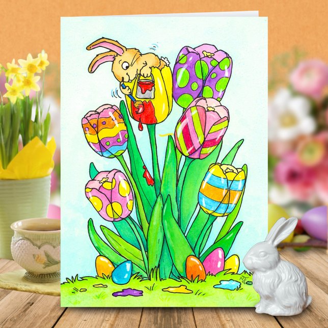 Oster-Tulpen mit Hase-Gruß  Karte (Von Creator hochgeladen)