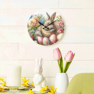 Oster-Vintage-Hase-Rundwanduhr Große Wanduhr