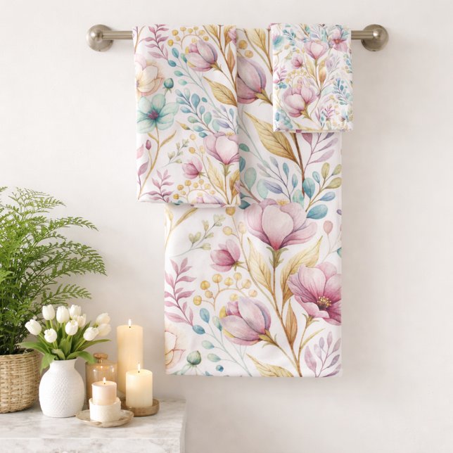 Oster-Wasserfarben-Blumenmuster Badhandtuch Set (Von Creator hochgeladen)