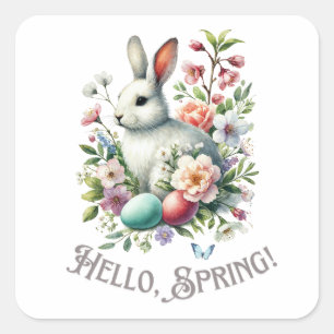 Oster-Watercolor-Hase & Eier Quadratischer Aufkleber