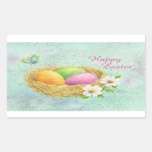Osteraufkleber gefärbte Eier im Nest Rechteckiger Aufkleber