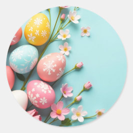 Osteraufkleber mit Eiern und Blume Runder Aufkleber