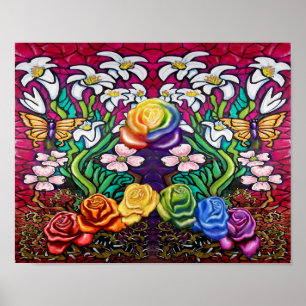 Osterbanner mit Rainbow-Rose Poster