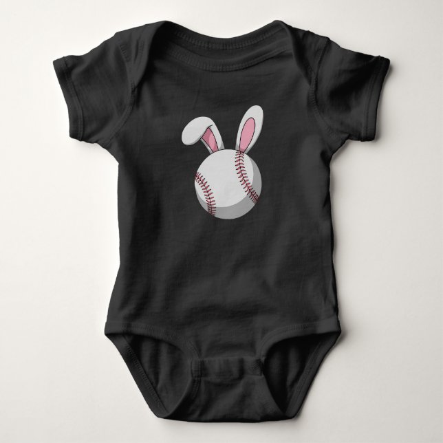 Osterbaseball Bunny Niedlich Rabbit Ohren Baby Strampler (Vorderseite)