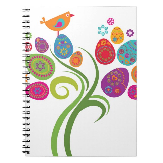 Osterbaum mit farbigen Eiern und Blume Notizblock (Vorderseite)