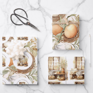 Osterbeige Vintager Familienname Geschenkpapier Set