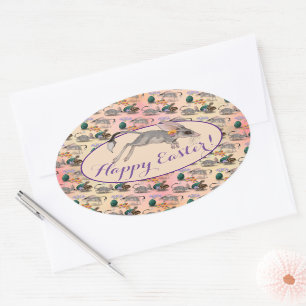 Osterbilby und australische Blume Frohes Ostern Ovaler Aufkleber