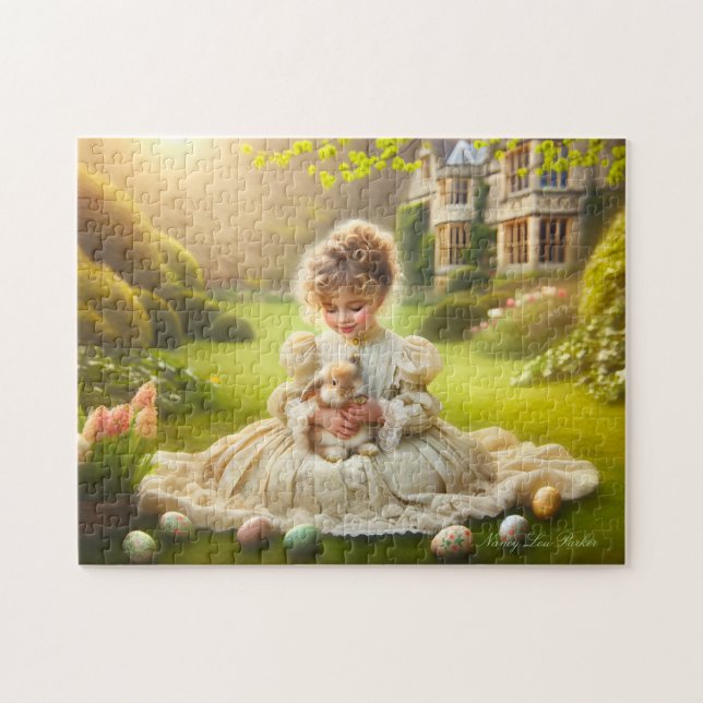 Osterbild eines viktorianischen kleinen Mädchens m Puzzle (Horizontal)