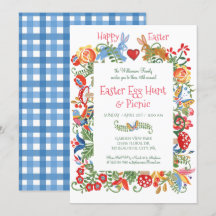 Osterblauer Volkskunst Bunny Rabbit Gingham Egg Hu