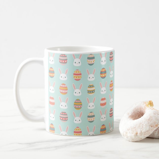 Osterbliche Bunnies und Eierpastel Kaffeetasse (Mit Donut)