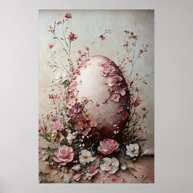 Osterblumen-Ei-Druck, Frühling Vintage-Ei Poster (Vorne)