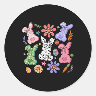 Osterblumen-Hase Boho Retro-Blumen Kaninchen Mädch Runder Aufkleber