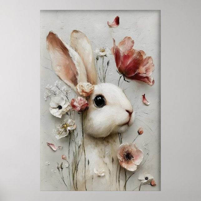 Osterblumen-Hasen-Druck, Frühling-Hase Poster (Vorne)