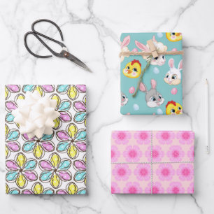 Osterblumen und -tiere geschenkpapier set