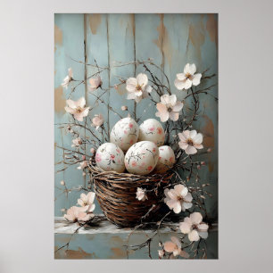 Osterblumenkorb, Frühlingsdruck, Vintage Ostern Poster