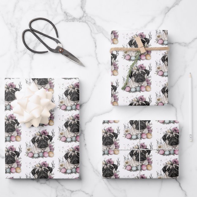 Osterblüte im Mops Geschenkpapier Set (Vorderseite)