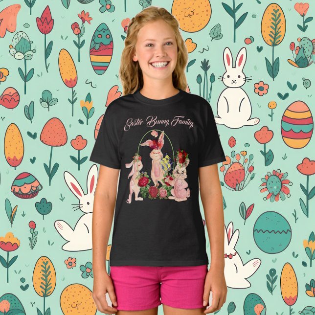 Osterblütenkronengebälk Rose T-Shirt (Easter Floral Crown Bunny Family Watercolor Roses T-Shirt)