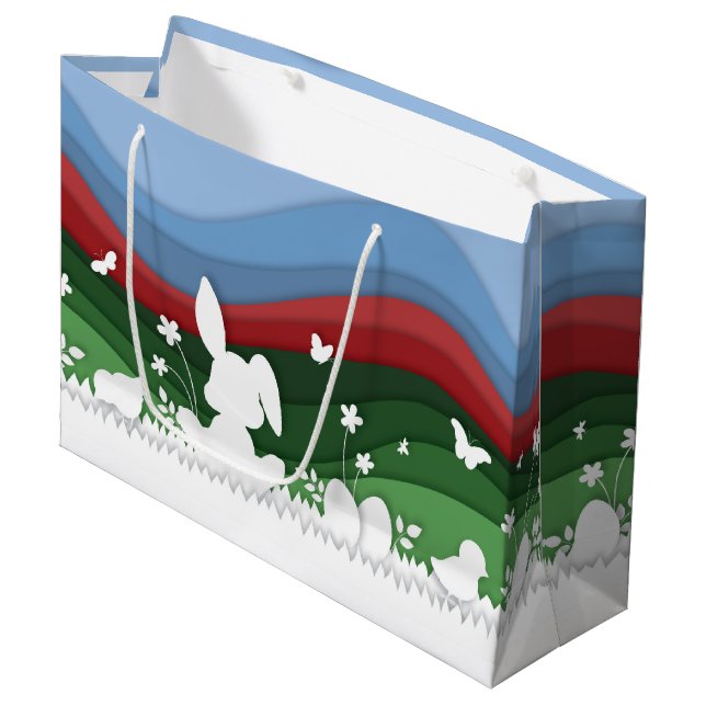 Osterbraun schneidet grüne Natur Frühling Große Geschenktüte (Vorderseite Schrägansicht)