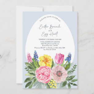 Osterbruch und Eierjagd Wasserfarbe, blau Einladung