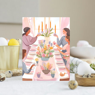 Osterbrunch | Aquarell-Familienessen handgemacht Feiertagspostkarte