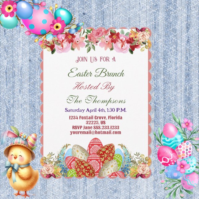Osterbrunch Dekorative Eier Blumengrün Niedlich Einladung (Easter Brunch Decorative Eggs Floral Greenery Cute Invitation)