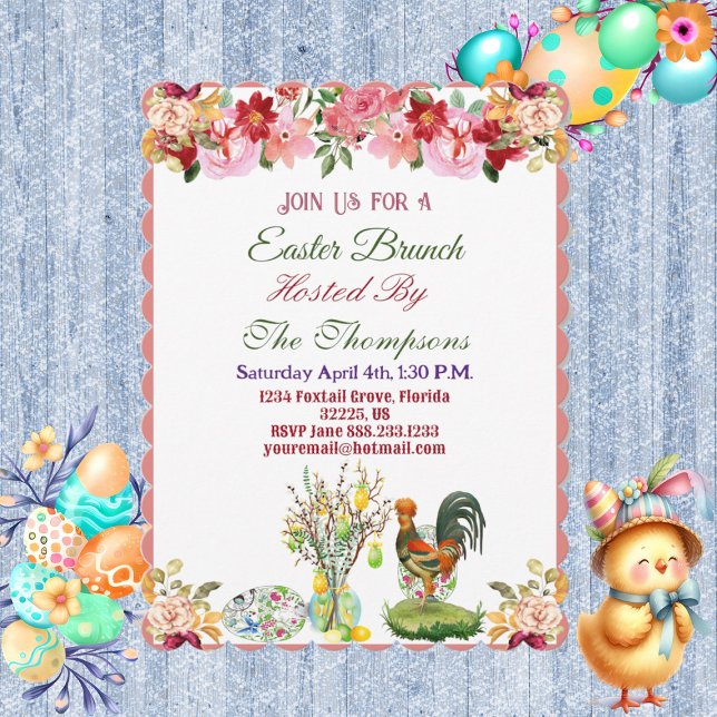Osterbrunch Dekorative Eier Hen Blumenbaum Niedlic Einladung (Easter Brunch Decorative Eggs Hen Floral Tree Cute Invitation)