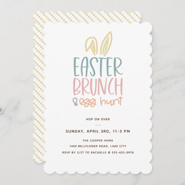 Osterbrunch Egg Hunt Bunny Ears Einladung (Vorne/Hinten)