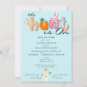 Osterbrunch Ei Hunt Bunny Colorful Pastel Blau Einladung