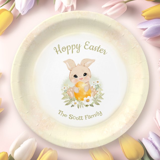 Osterbrunch Ei Hunt Gelbe Hase Name Pappteller (Easter Brunch Egg Hunt Yellow Bunny Family Name Paper Plates)