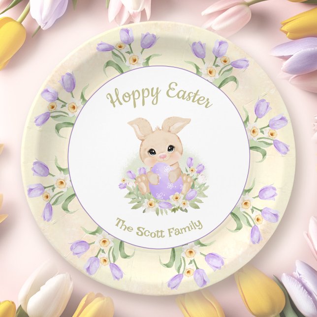 Osterbrunch Ei Hunt Gelbe Lila Name Pappteller (Easter Brunch Egg Hunt Yellow Purple Bunny Name Paper Plates)