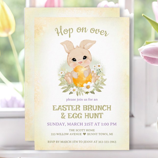 Osterbrunch Ei Hunt Gelbe Niedliche Sonne Einladung (Easter Brunch Egg Hunt Yellow Cute Bunny Invitation)