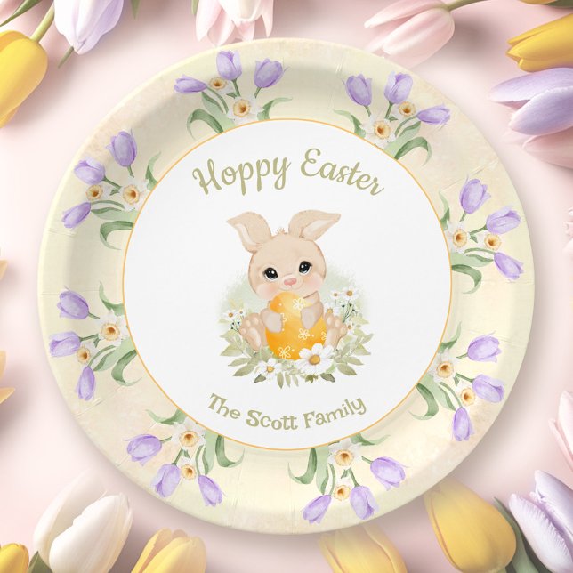 Osterbrunch Ei Hunt Gelbes Bunny Tulips Pappteller (Easter Brunch Egg Hunt Yellow Bunny Tulips Paper Plates)