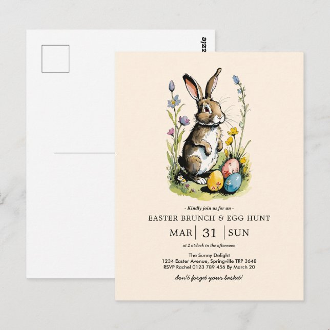 Osterbrunch & Eierjagd | Wildblume Bunny Postkarte (Vorne/Hinten)