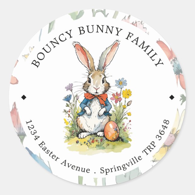 Osterbrunch & Eierjagd | Wildblume Bunny Runder Aufkleber (Vorderseite)