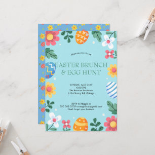 Osterbrunch-Eiersuche-Hasen-Blumen-Motiv Einladung