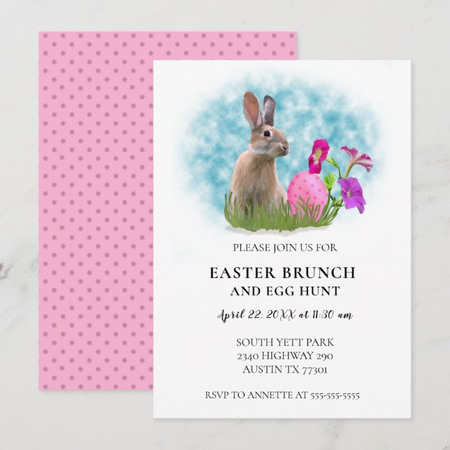 Osterbrunch Häschen Einladung (Vorne/Hinten)