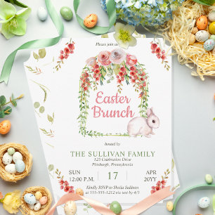 Osterbrunch-Hasen-Florales Reben-Rahmen Einladung