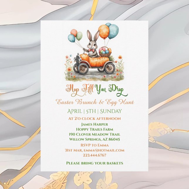 Osterbrunch & Ostereiersuche | Frühlingshase Karot Einladung (Easter Brunch & Egg Hunt | Spring Bunny Carrot Car Invitation)