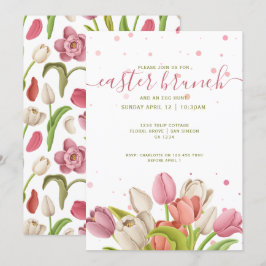 Osterbrunch Pink White Tulips Frühlingsblumen Einladung