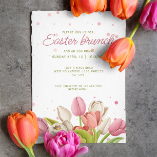 Osterbrunch Pink White Tulips Frühlingsblumen Einladung