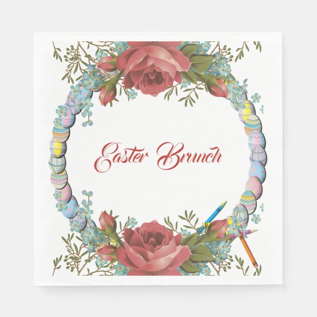 Osterbrunch Rustikale Rose Eier Kranz Blüte Serviette (Vorderseite)