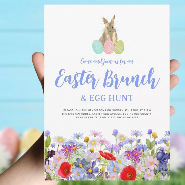 Osterbrunch und Egg Hunt Boho Wildfower Einladung (Easter bunny egg hunt and brunch boho wildflower invitation )
